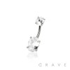 ROUND CZ TOP AND OVAL RADIANT CZ PRONG SET CZ 316L SURGICAL STEEL NON DANGLE BELLY RING